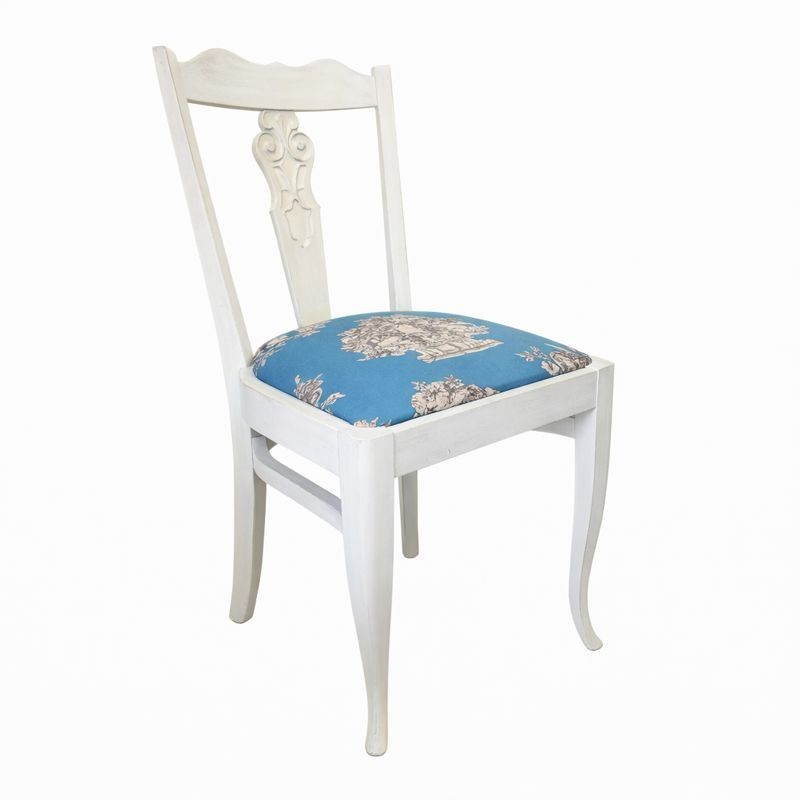 Victorian Chair – Snow White with Toile de Jouy Seat