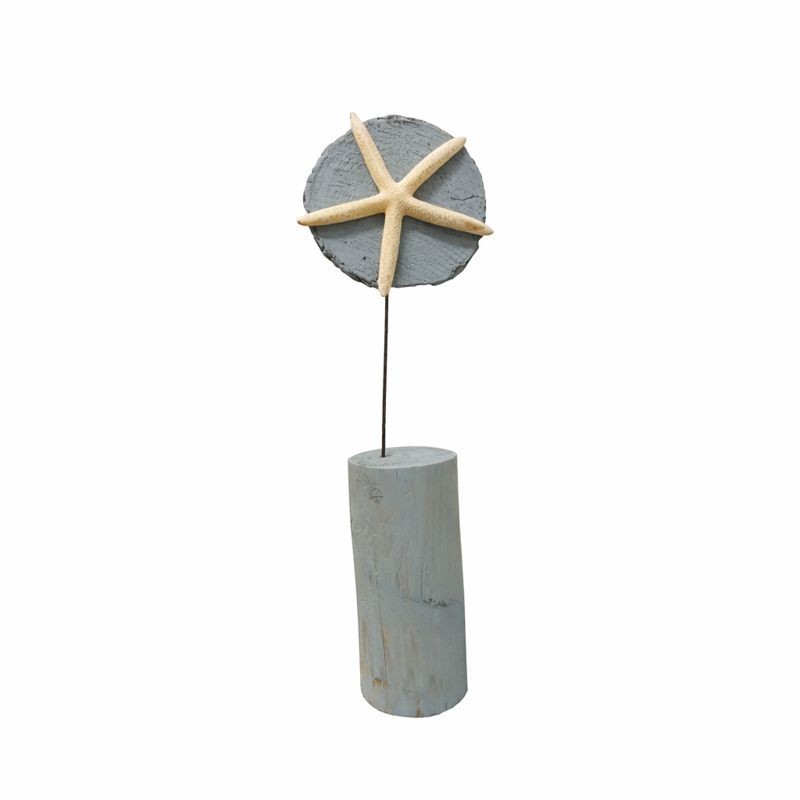 Starfish on painted wood in Casper Blue – decorative object 47 cm