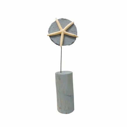 Starfish on painted wood in Casper Blue – decorative object 47 cm