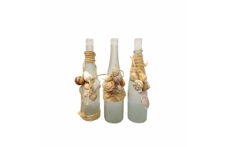 Fles in mat glas met schelpen en touw – set van 3 (35 cm)