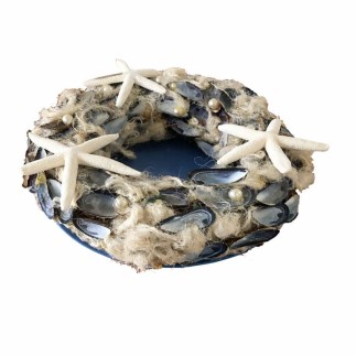 Krans op schaal met mosselschelpen en zeester – 35 cm