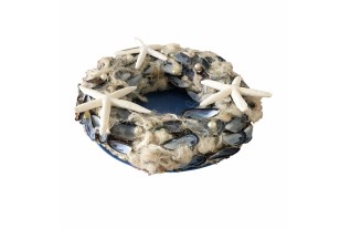 Wreath on bowl with mussel shells and starfish – 35 cm