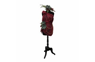 Vintage Paspop – Handgedrapeerd in Rode Panterstof | Hoogte 145 cm