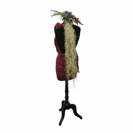 Vintage Paspop – Handgedrapeerd in Rode Panterstof | Hoogte 145 cm