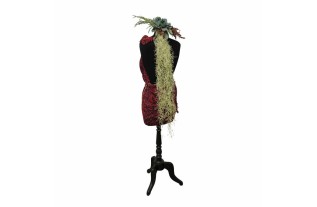 Vintage Paspop – Handgedrapeerd in Rode Panterstof | Hoogte 145 cm