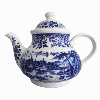 Vintage Theepot met Blauw Kasteltafereel Klassieke Keramiek in Elegante Stijl