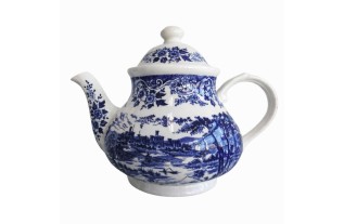 Vintage Theepot met Blauw Kasteltafereel Klassieke Keramiek in Elegante Stijl