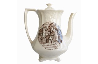 Vintage Teapot with Blacksmith's Forge Scene Classic Ceramic Art