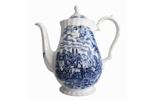 Vintage Theepot met Blauw Koetstafereel Klassieke Keramische Elegantie