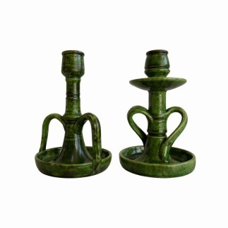 Set van Vintage Groene Keramische Kandelaars Tijdloze Elegant Decoratie