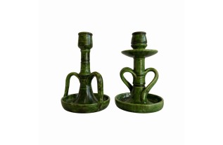 Set van Vintage Groene Keramische Kandelaars Tijdloze Elegant Decoratie