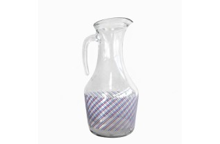 Vintage Glass Jug – Transparent with Red & Blue Stripes | H 25 x W 13 cm