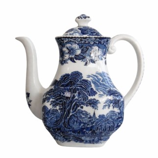 Vintage Teapot with Blue Countryside Scene Timeless Elegance in Ceramic