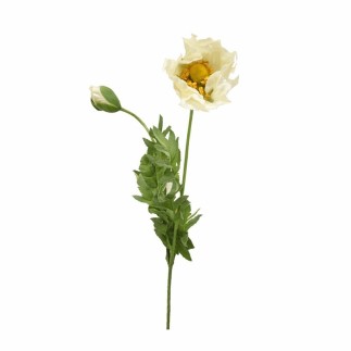 Poppy with leaves – white – 75 cm