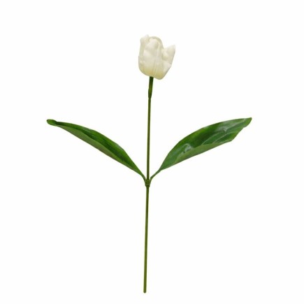 Tulipe en soie avec feuilles – blanc – 65 cm