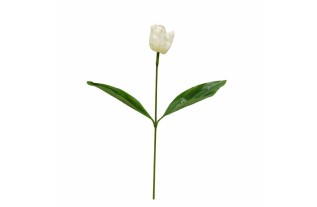Silk tulip with leaves – white – 65 cm