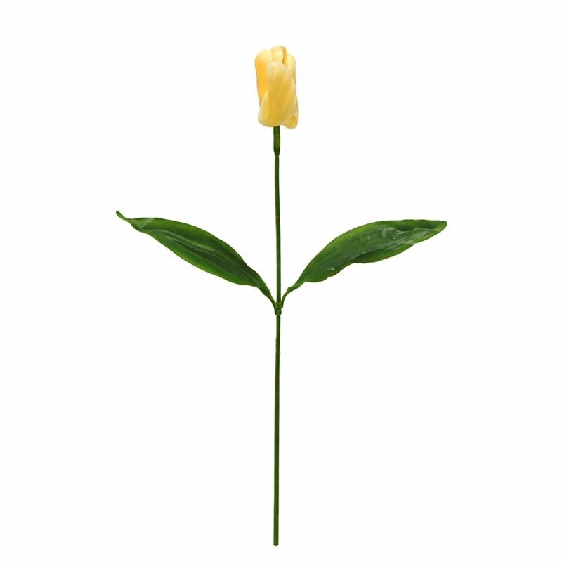 Tulp van zijde met bladeren – geel – 65 cm