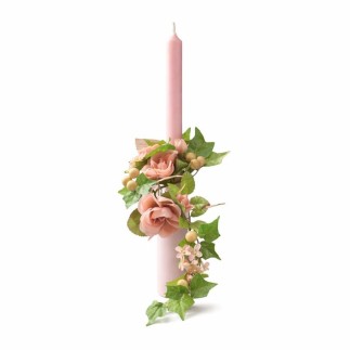 Couronne de roses et baies pour bougie ou bouteille – Accent rose doux