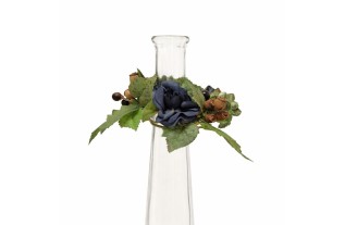 Couronne de roses et baies pour bougie ou bouteille – bleu