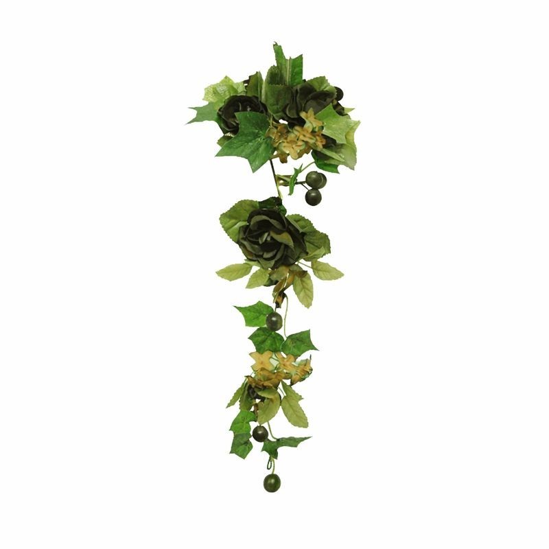 Couronne de roses et baies pour bougie ou bouteille – Vert – Ø 25 mm