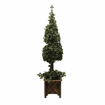 Arbre de lierre artificiel en bac en bois avec pointe fleur de lys – 162 × 35 cm
