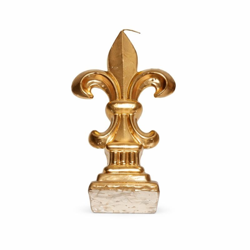 Fleur-de-lis candle with base – gold – 21 × 3 cm
