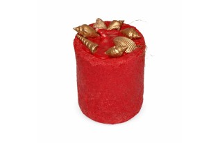 Bougie avec coquillages dorés – Medici Red – 7,5 × 7,5 cm