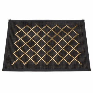 Set de table en coton noir avec base en rotin 33 × 48 cm
