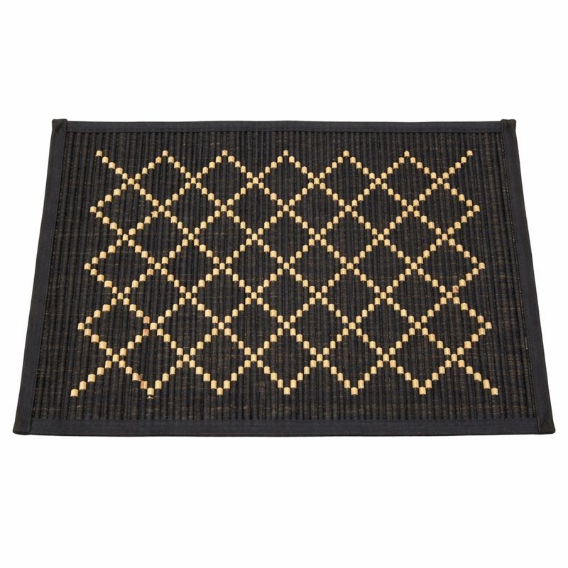 Placemat katoen zwart met rieten ondergrond 33 × 48 cm