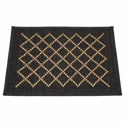 Set de table en coton noir avec base en rotin 33 × 48 cm