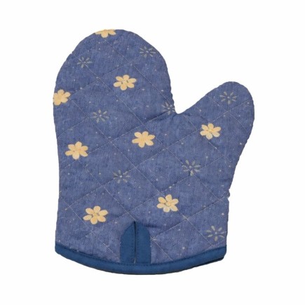 Ovenhandschoen blauw met kleine bloem 28 cm