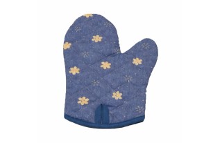 Ovenhandschoen blauw met kleine bloem 28 cm