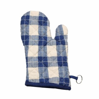 Gant de cuisine à carreaux blanc et bleu – 28 cm
