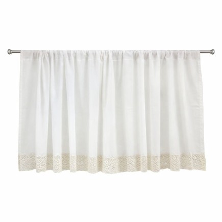 Rideau Old White avec bordure en dentelle en bas, largeur 205 cm x hauteur 74 cm