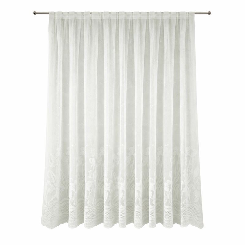 Rideau voilage blanc avec bord fleuri Hauteur 140 cm Largeur 107 cm.