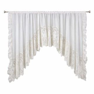 Elegant Arched Voile Curtain in Ecru with Ruffles and Lace