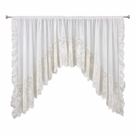 Elegant Arched Voile Curtain in Ecru with Ruffles and Lace
