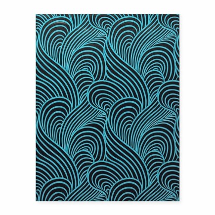 Vliesbehang retro petrol waves blauw en zwart