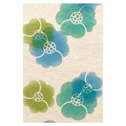 Papier peint rétro vintage – motif floral libre en tons bleus et verts
