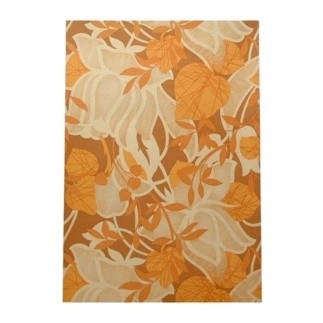 Vintage Retro Wallpaper – graphic floral and leaf motif in ochre & cream