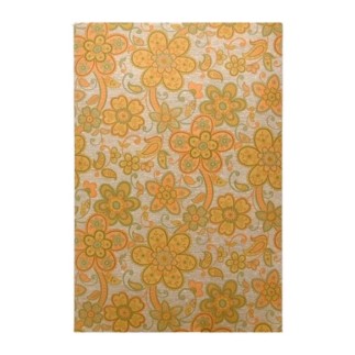 Vintage Retro Wallpaper – large flowers in yellow, orange & olive green on grey