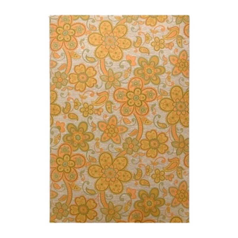 Vintage Retro Wallpaper – large flowers in yellow, orange & olive green on grey
