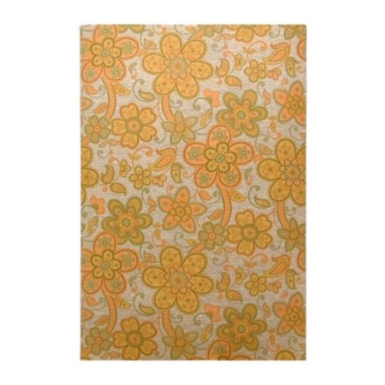 Vintage Retro Behang – grote bloemen in geel, oranje & olijfgroen op grijs