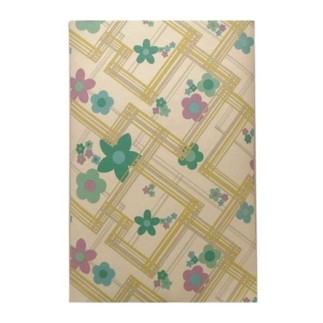 Papier peint rétro vintage – motif quadrillé graphique avec fleurs en vert, turquoise & violet