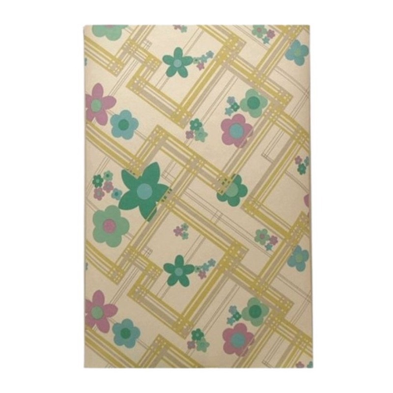 Vintage Retro Behang – grafisch ruitpatroon met bloemen in groen, turquoise & paars