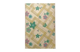 Papier peint rétro vintage – motif quadrillé graphique avec fleurs en vert, turquoise & violet