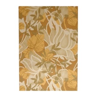 Vintage Retro Behang – grote tulpen & bladmotief in oker, crème en olijfgroen