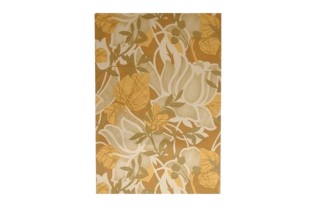 Vintage Retro Wallpaper – large tulips & foliage motif in ochre, cream and olive green