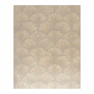 Vintage retro behang – art-deco waaiermotief in blauw, ecru & parelmoer