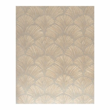 Vintage retro wallpaper – art deco fan pattern in blue, ecru & pearlescent tones